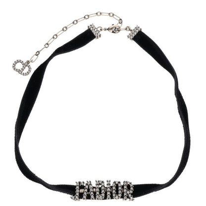 Dior Rhinestone Logo Velvet Choker Necklace