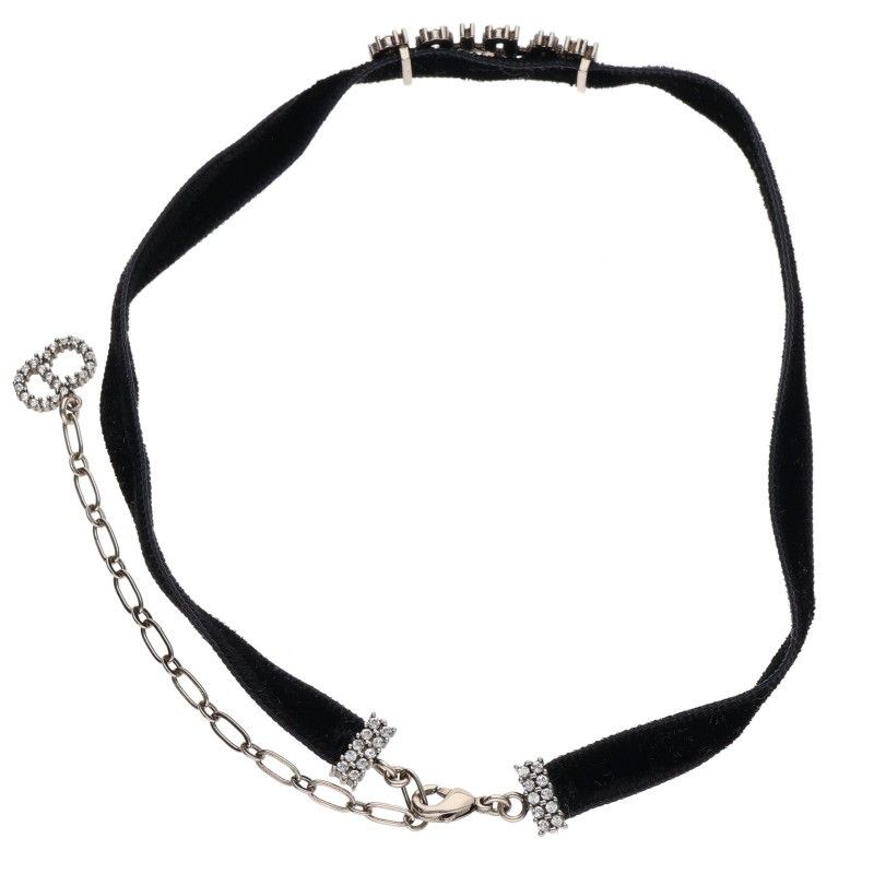 Dior Rhinestone Logo Velvet Choker Necklace — view 2