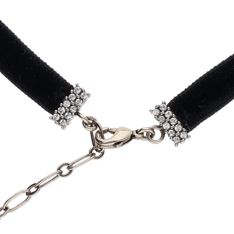 Dior Rhinestone Logo Velvet Choker Necklace — view 4