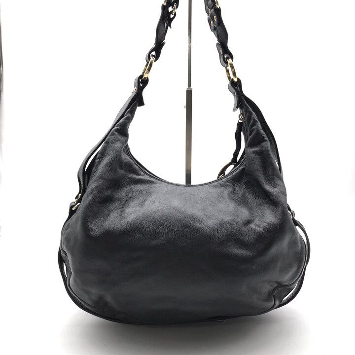 Fendi Leather Shoulder Bag Ribbon Motif Black — view 3