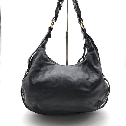 Fendi Leather Shoulder Bag Ribbon Motif Black — view 3