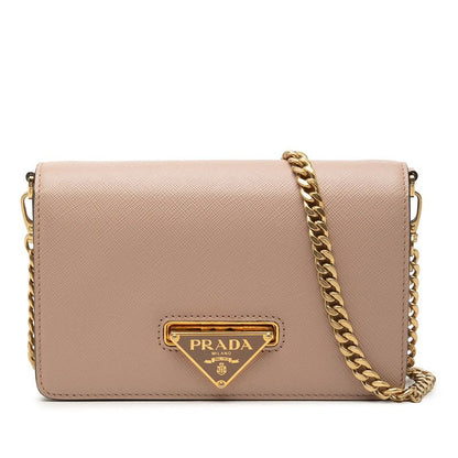 Prada Chain Shoulder Bag Pink Beige Saffiano Leather