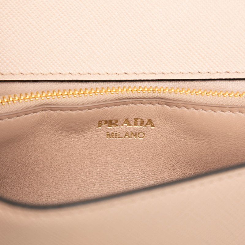 Prada Chain Shoulder Bag Pink Beige Saffiano Leather — view 5