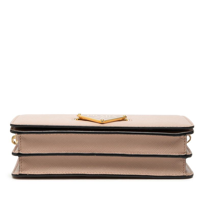 Prada Chain Shoulder Bag Pink Beige Saffiano Leather — view 3