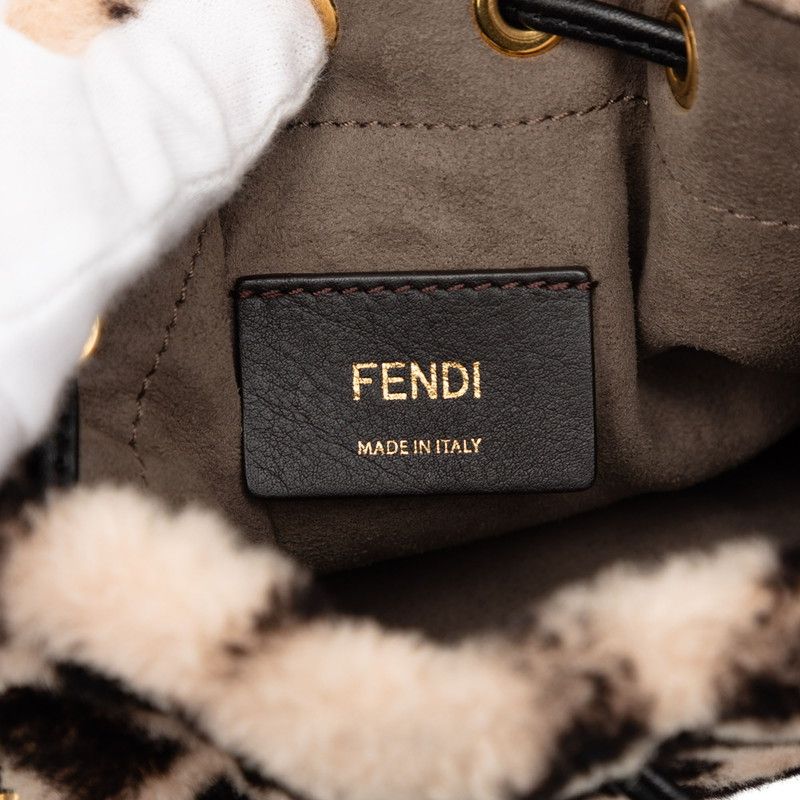 Fendi Zucca Montresor Mini Bucket Bag Beige Black Leather — view 5