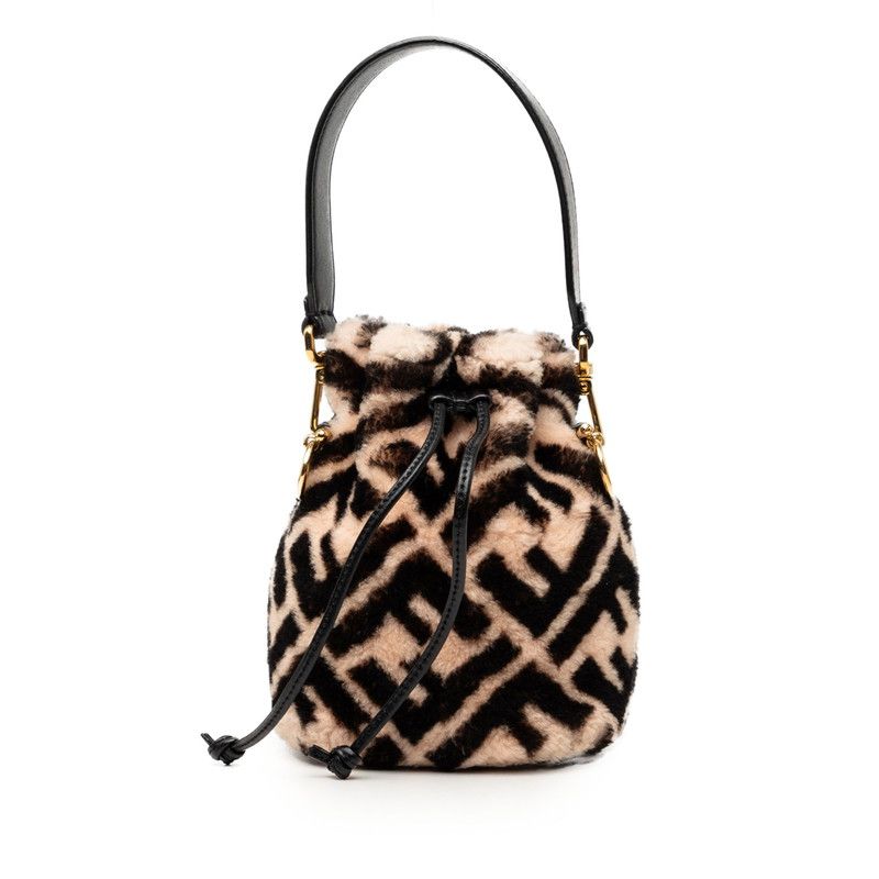 Fendi Zucca Montresor Mini Bucket Bag Beige Black Leather