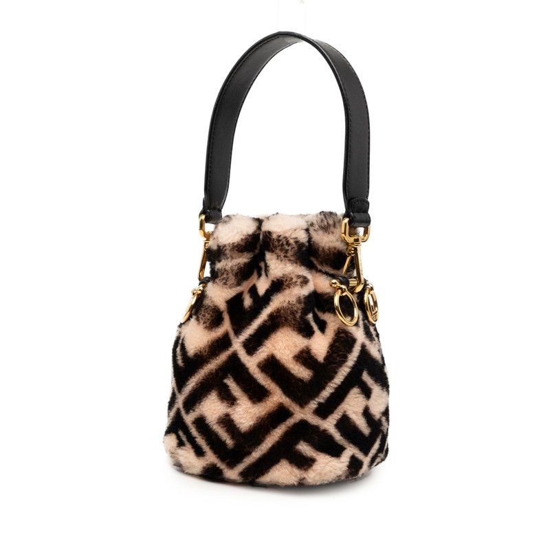 Fendi Zucca Montresor Mini Bucket Bag Beige Black Leather — view 2