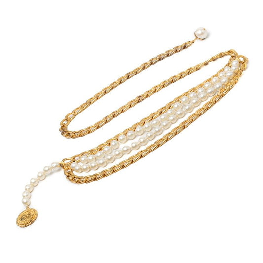 Chanel 31 Rue Cambon Vintage Chain Belt Gold Plated Faux Pearl