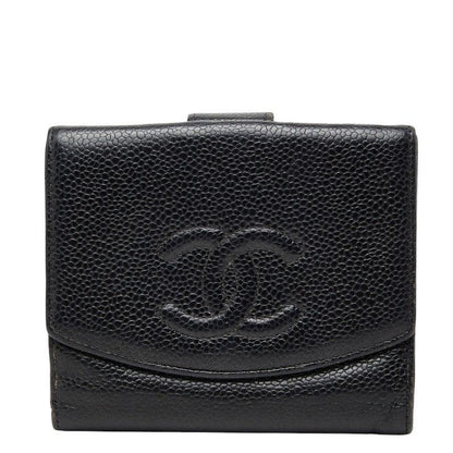 Chanel CC Logo Trifold Wallet Black Caviar Leather
