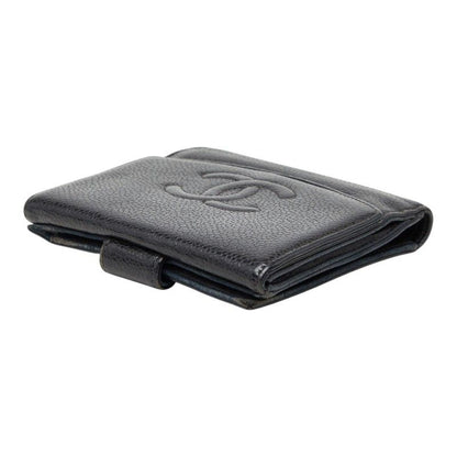 Chanel CC Logo Trifold Wallet Black Caviar Leather — view 5