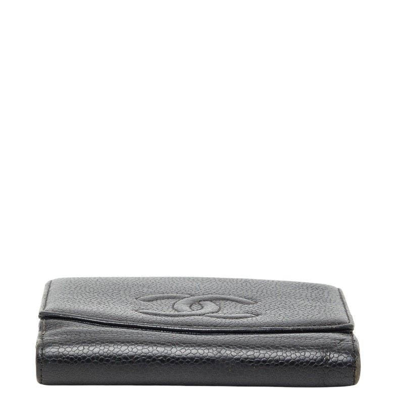 Chanel CC Logo Trifold Wallet Black Caviar Leather — view 3