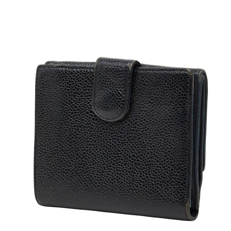 Chanel CC Logo Trifold Wallet Black Caviar Leather — view 2