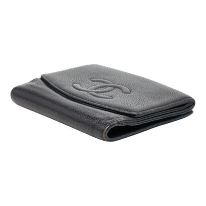 Chanel CC Logo Trifold Wallet Black Caviar Leather — view 4