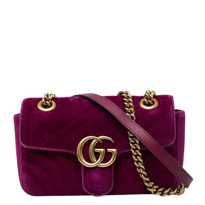 Gucci GG Marmont Quilted Chain Shoulder Bag Purple Velvet