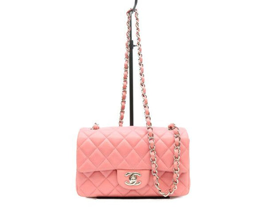 Chanel Pink Lambskin Silver Mini Quilted 20 Shoulder Bag