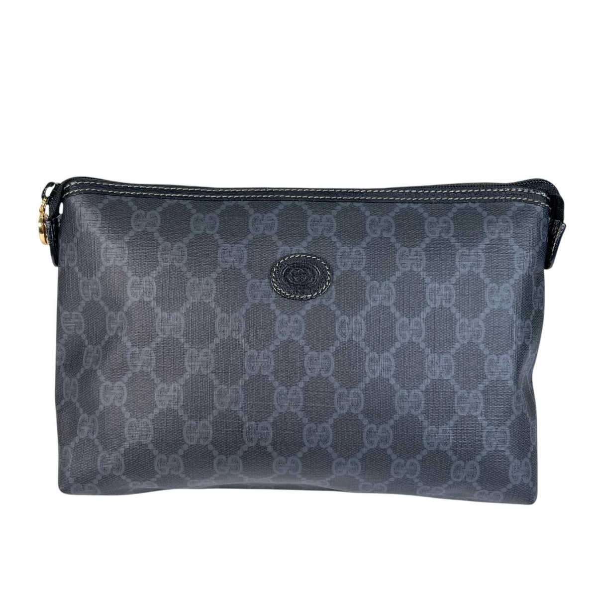 Gucci Vintage GG Plus Gray Black Clutch Gold 156.01.045