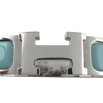 Hermes Clic H Enamel Light Blue Bangle Silver Bracelet — view 5