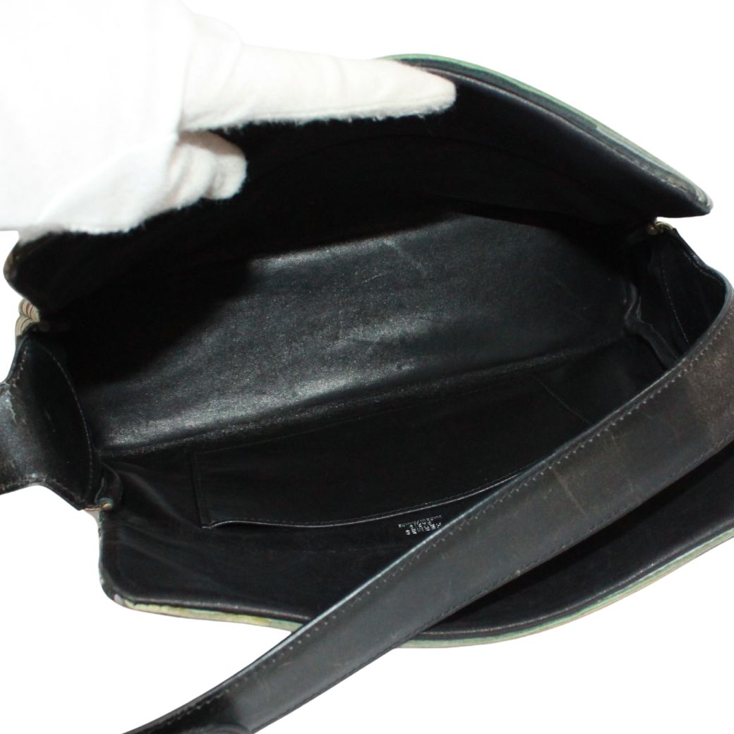Hermes Garonne Leather Chevre Green Black Shoulder Bag Silver — view 7