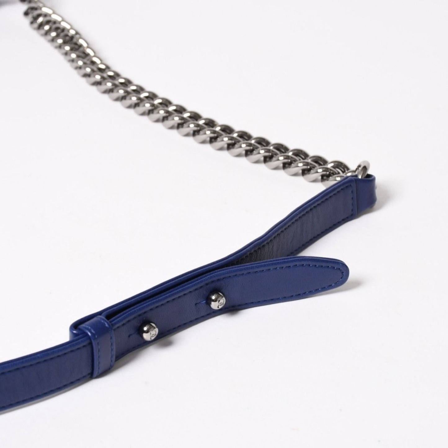 Chanel Boy Chain Shoulder Bag CC Logo Velvet Leather Blue — view 6