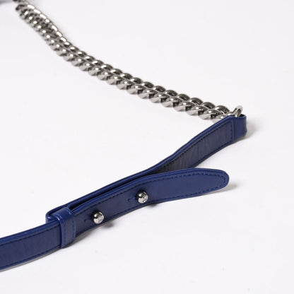 Chanel Boy Chain Shoulder Bag CC Logo Velvet Leather Blue — view 6