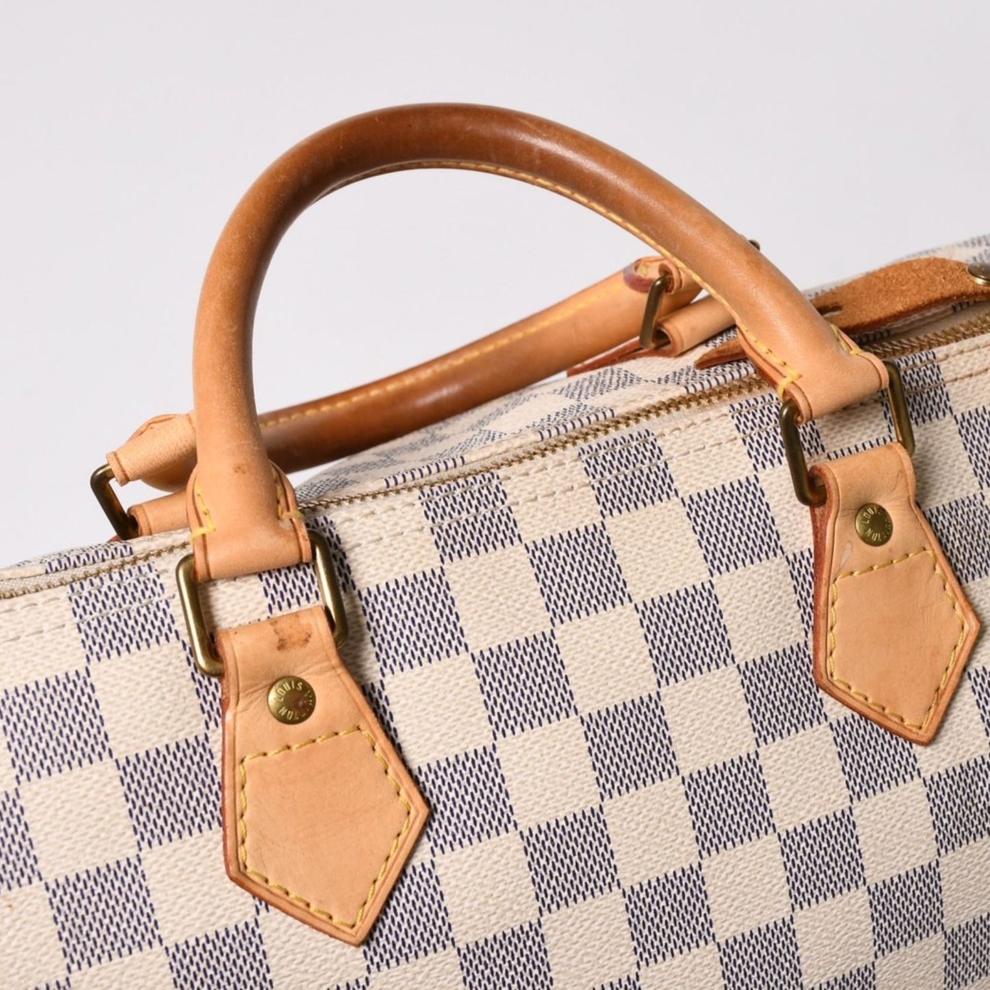 Louis Vuitton Damier Azur Speedy 30 Handbag White Gold Logo — view 7