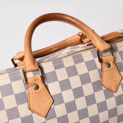 Louis Vuitton Damier Azur Speedy 30 Handbag White Gold Logo — view 7