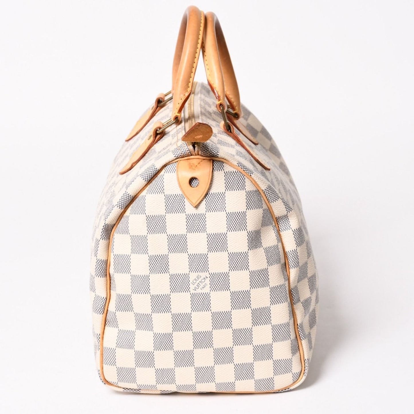 Louis Vuitton Damier Azur Speedy 30 Handbag White Gold Logo — view 4