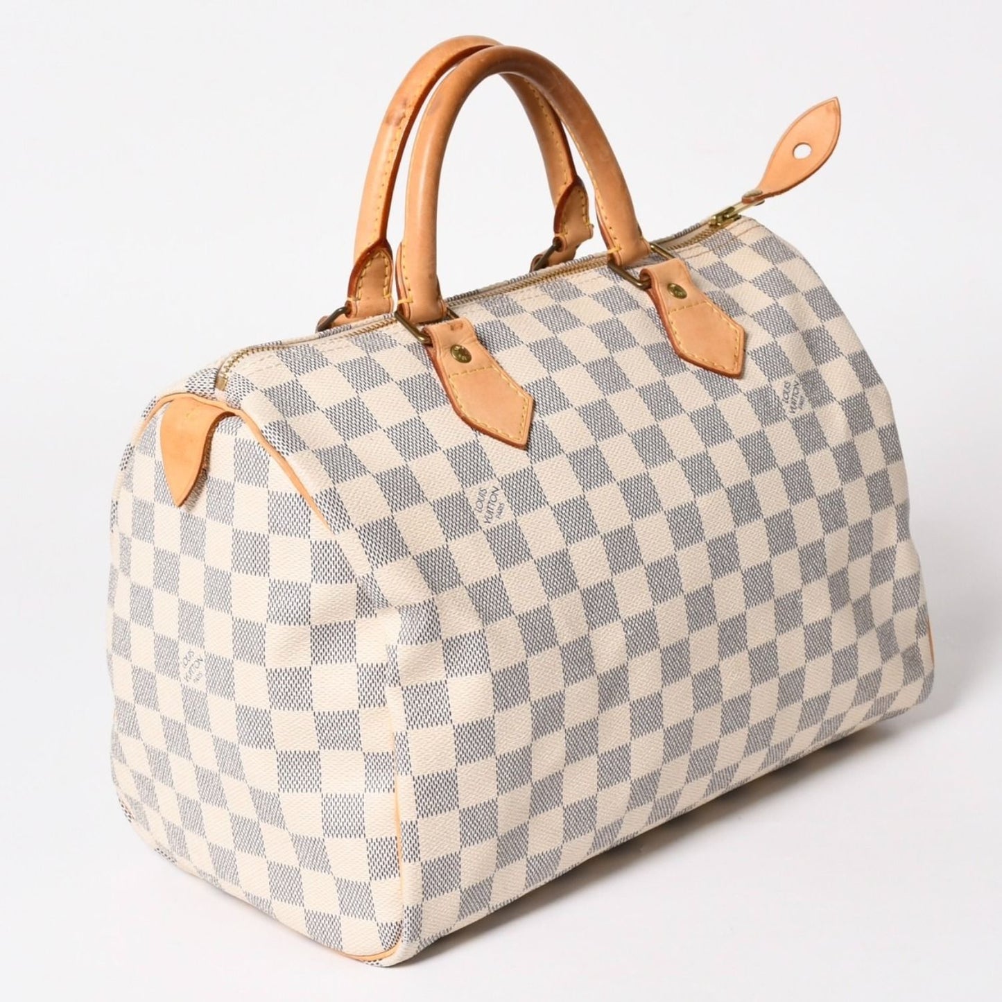 Louis Vuitton Damier Azur Speedy 30 Handbag White Gold Logo — view 3