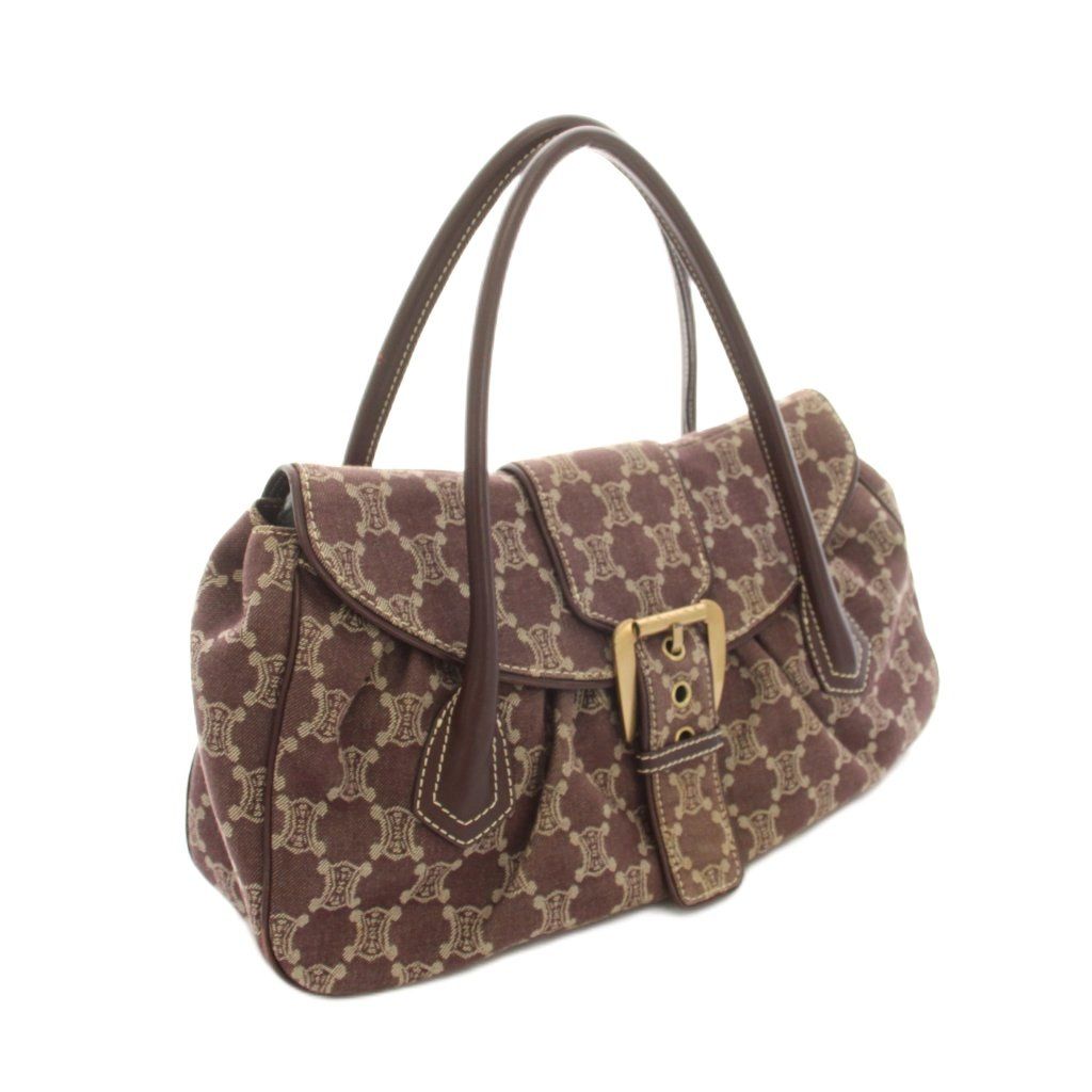 Celine Paris Macadam Tote Bag Canvas Leather Red Brown — view 2