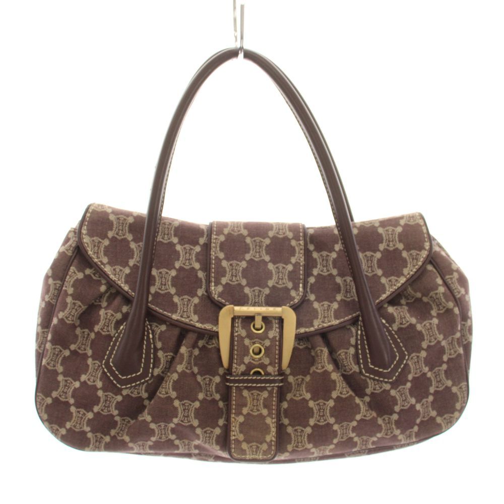 Celine Paris Macadam Tote Bag Canvas Leather Red Brown