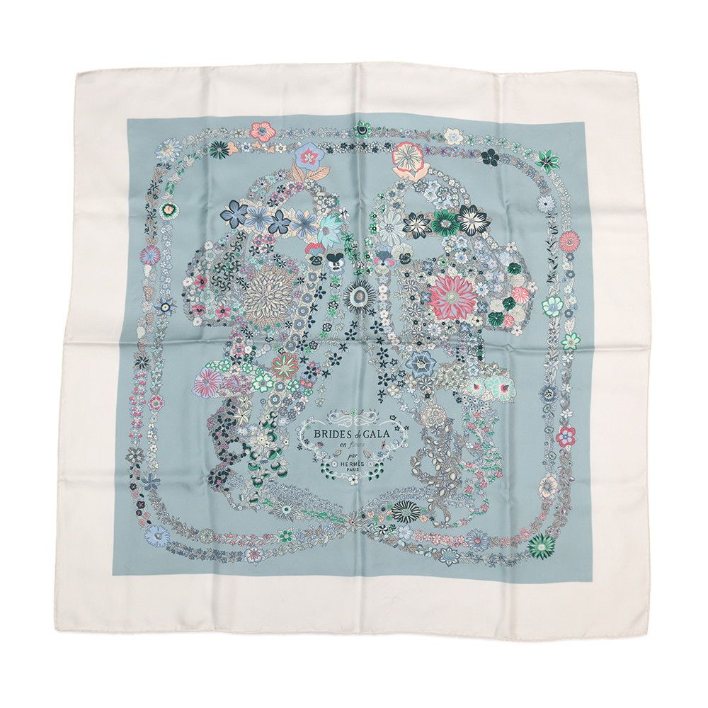 Hermes Scarf Carre 90 Brides de Gala en Fleurs White