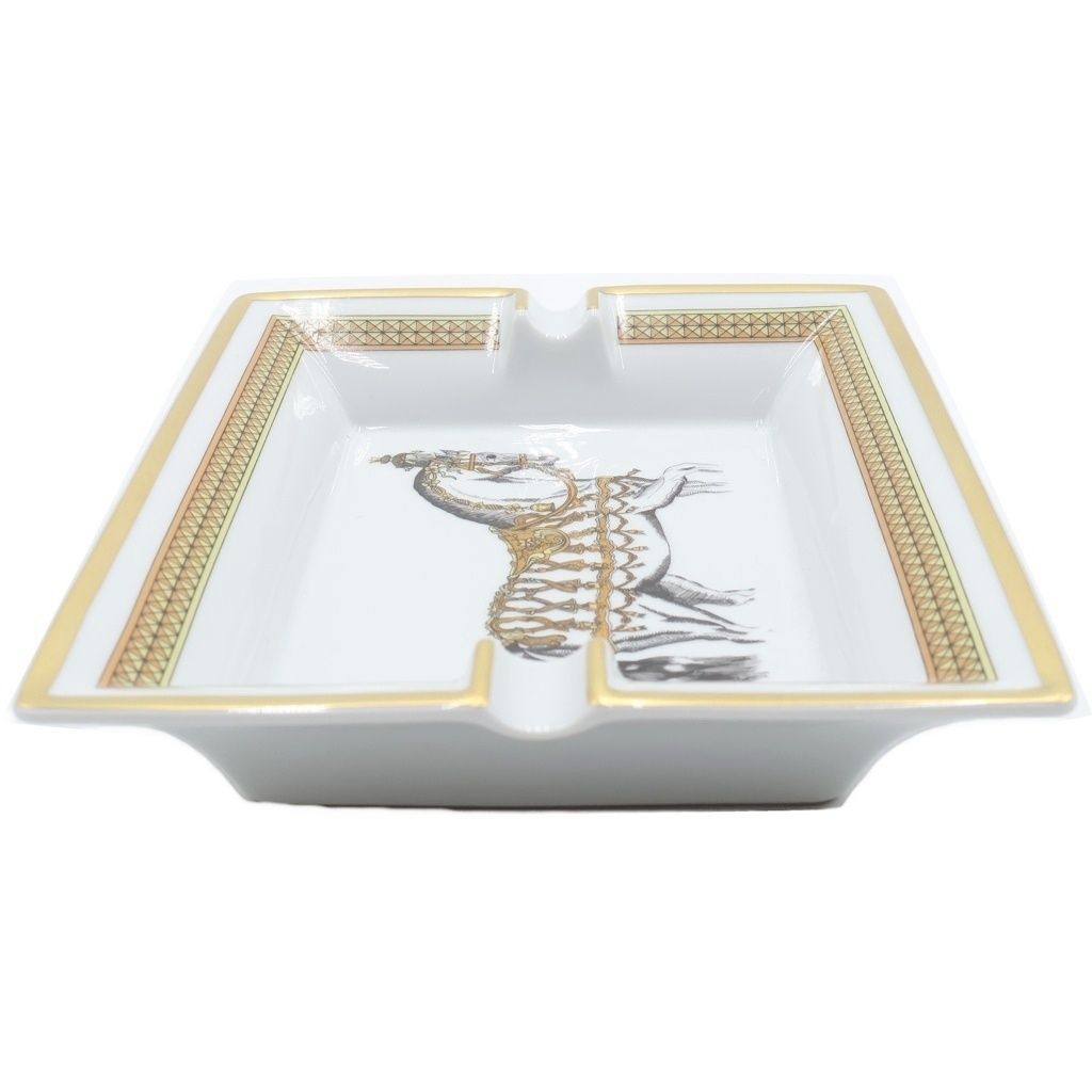 Hermes Horse Animal Ashtray Ceramic White Gold — view 3