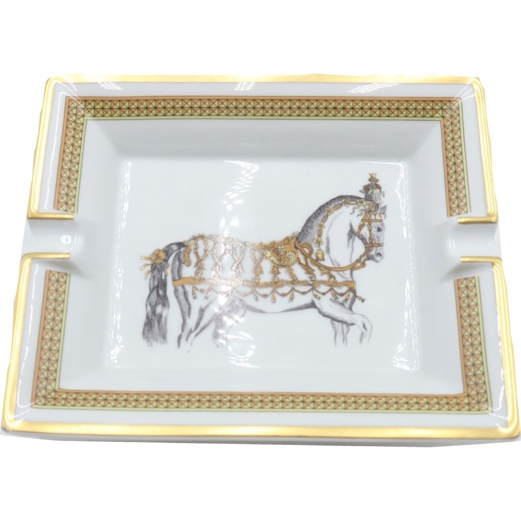 Hermes Horse Animal Ashtray Ceramic White Gold