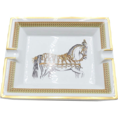 Hermes Horse Animal Ashtray Ceramic White Gold