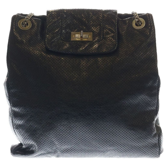 Chanel 2.55 Perforated Chain Shoulder Bag Leather Black