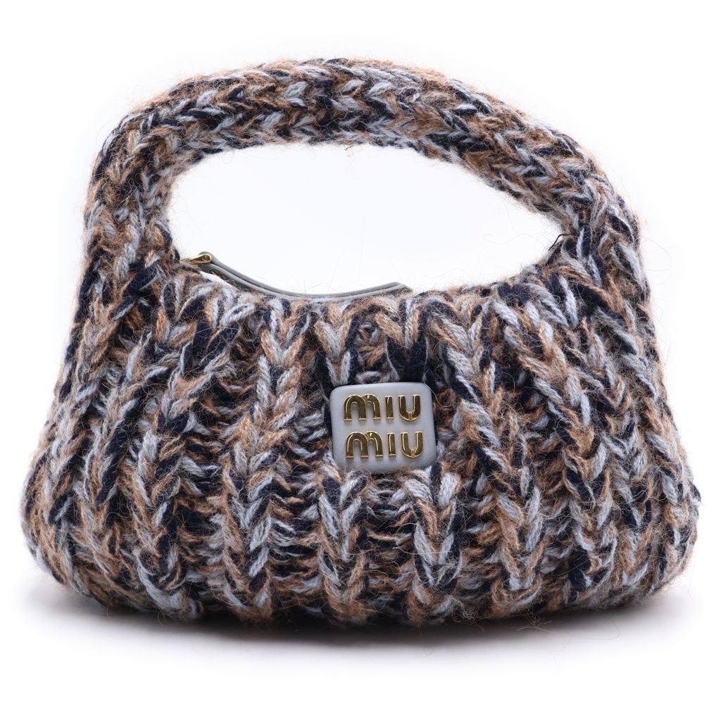 Miu Miu One Mini Shoulder Bag Blue Brown Knit Gold