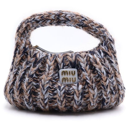 Miu Miu One Mini Shoulder Bag Blue Brown Knit Gold
