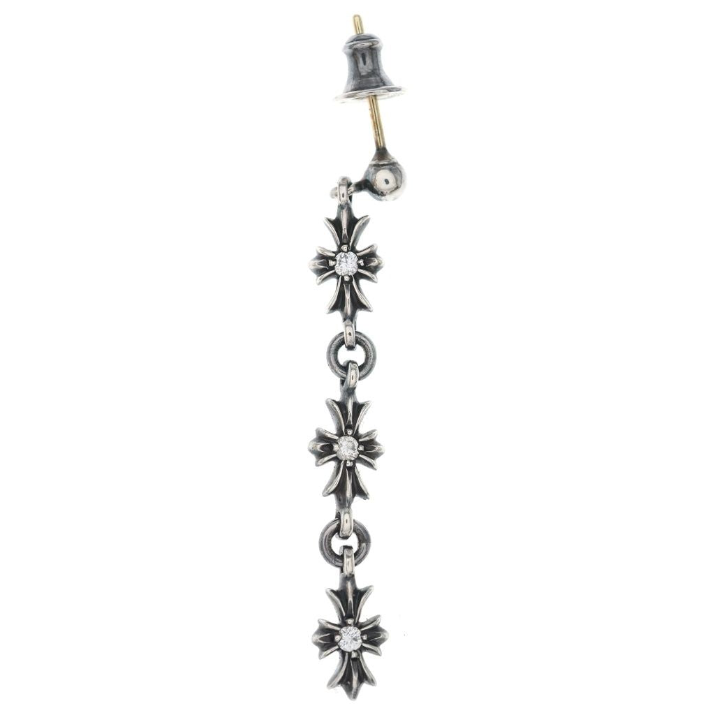 Chrome Hearts Tiny CH Pls 3 Dia CH Plus Double Sided Diamond Earrings Silver