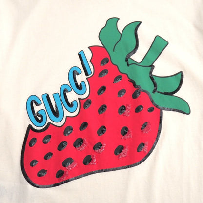 Gucci Short Sleeve T-Shirt XS Sequin Decoration Strawberry Cotton Crew — view 4