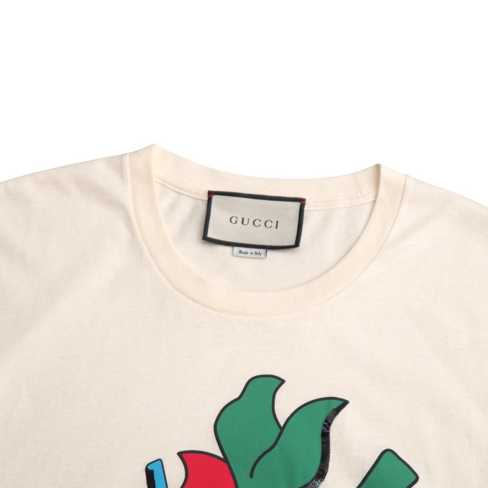 Gucci Short Sleeve T-Shirt XS Sequin Decoration Strawberry Cotton Crew — view 3