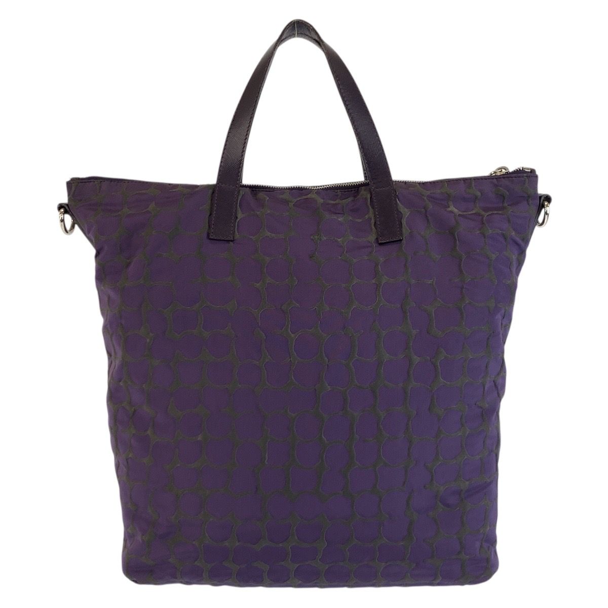 Prada Purple Silver Nylon Leather Tote Shoulder Bag — view 2
