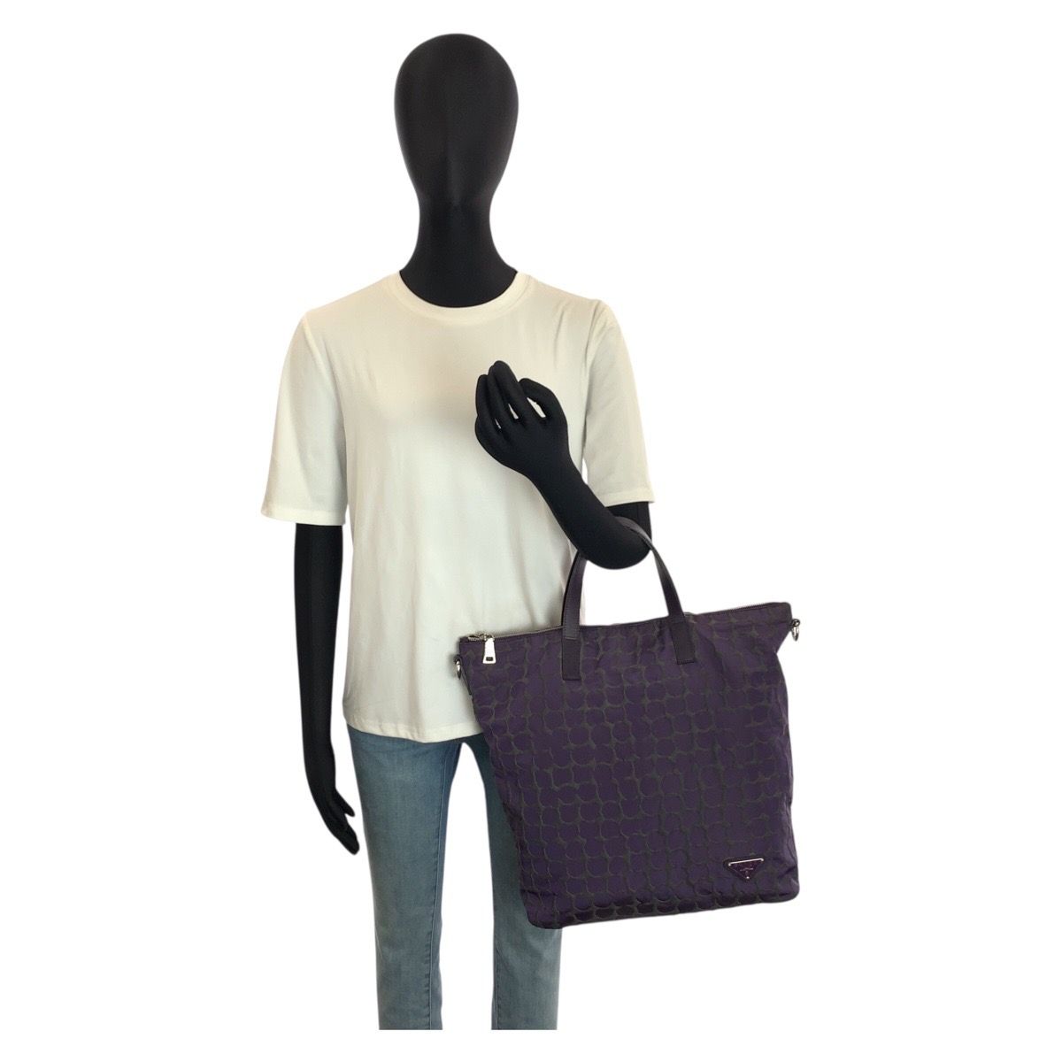 Prada Purple Silver Nylon Leather Tote Shoulder Bag — view 6