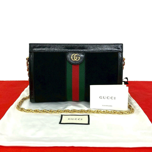 Gucci Ophidia Sherry Line GG Logo Suede Patent Shoulder Bag Black