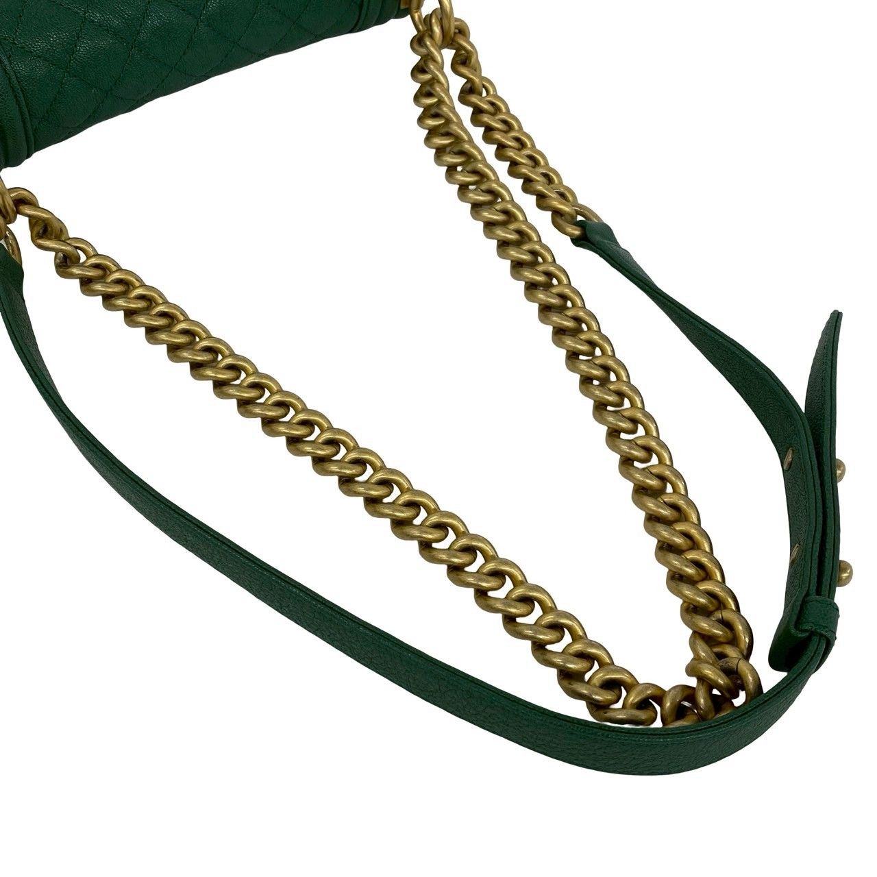 Chanel Card Present Boy CC Logo Caviar Leather Shoulder Bag Green — view 4