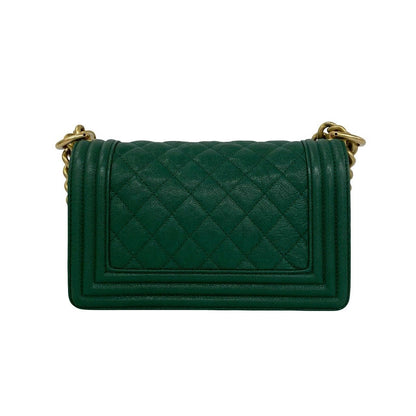 Chanel Card Present Boy CC Logo Caviar Leather Shoulder Bag Green — view 3