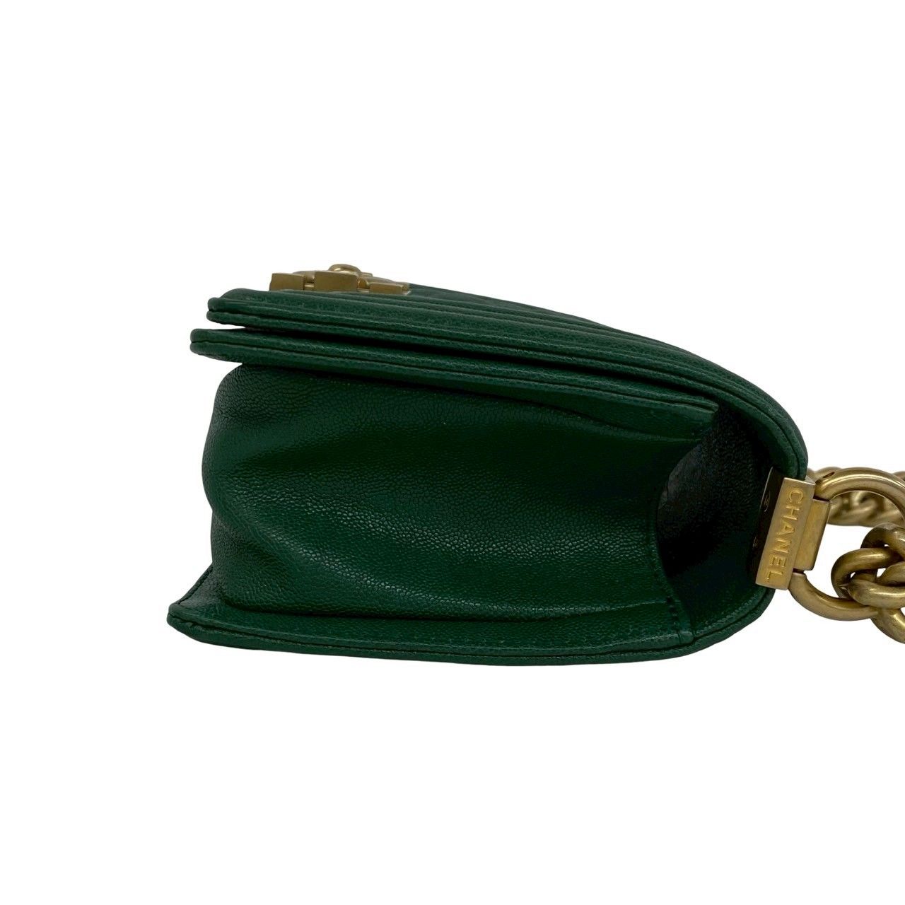 Chanel Card Present Boy CC Logo Caviar Leather Shoulder Bag Green — view 6