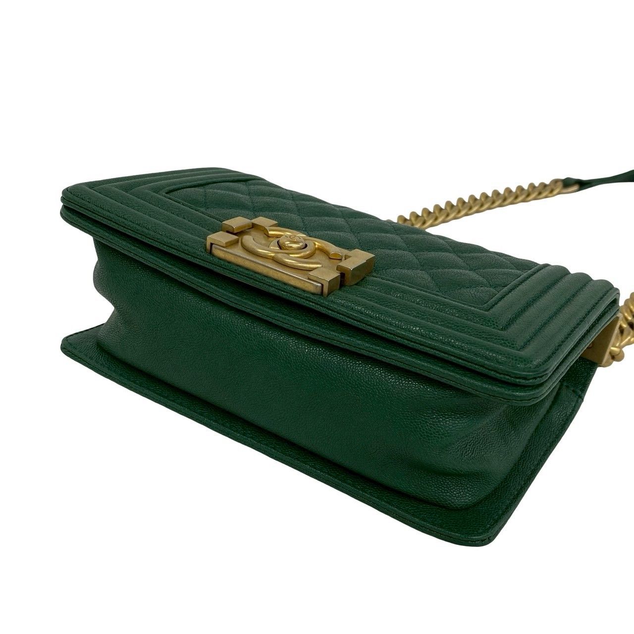 Chanel Card Present Boy CC Logo Caviar Leather Shoulder Bag Green — view 8