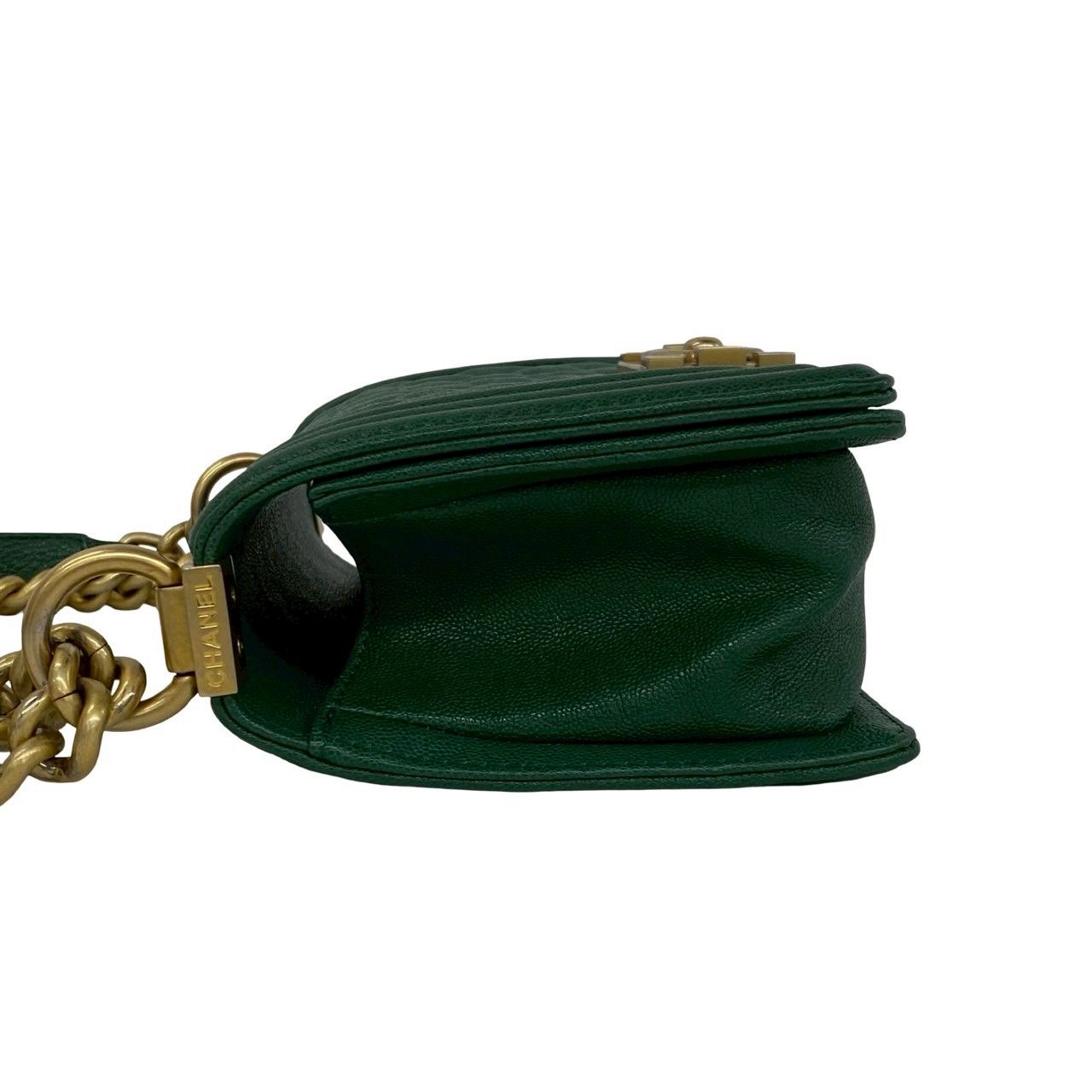 Chanel Card Present Boy CC Logo Caviar Leather Shoulder Bag Green — view 5