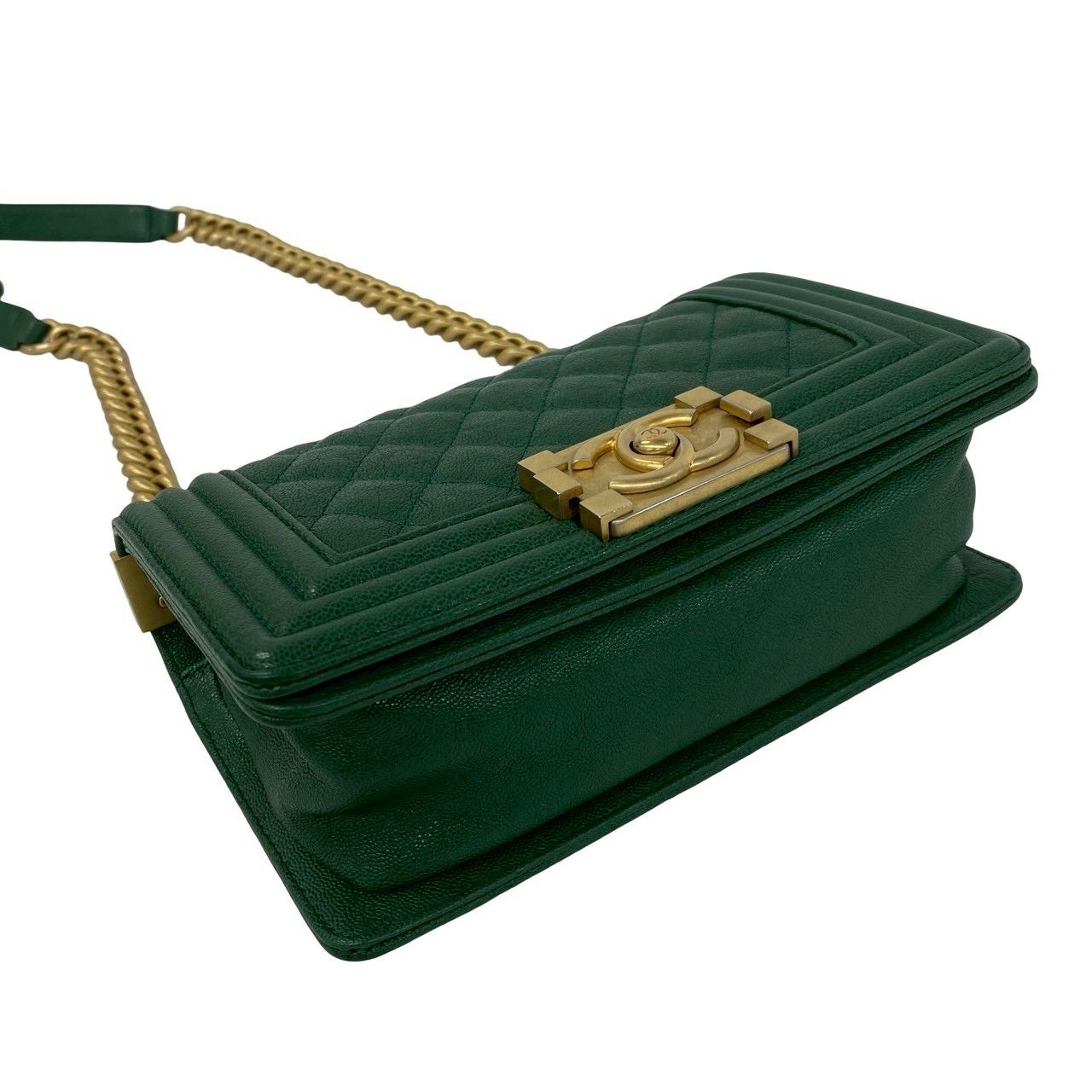 Chanel Card Present Boy CC Logo Caviar Leather Shoulder Bag Green — view 7
