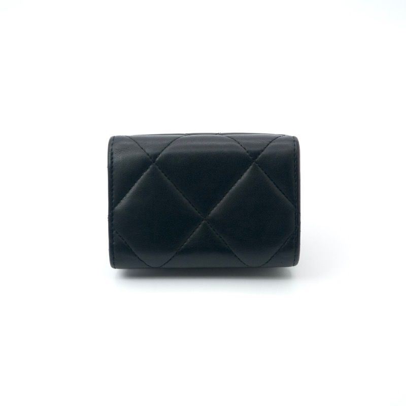 Chanel 19 Wallet Trifold Mini Black Silver Red CC Logo Small — view 3